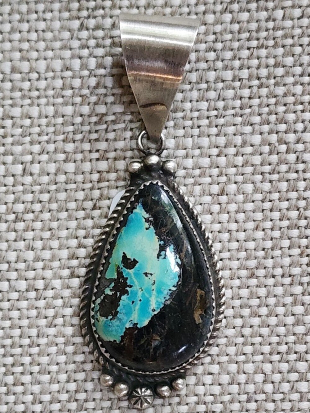 Blackjack Turquoise sterling Silver Pendant By Navajo Artists Nez